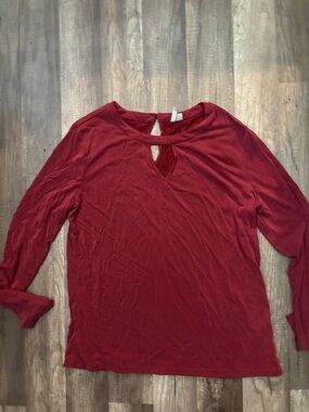 Cato Wine Red Long-Sleeve Keyhole Top